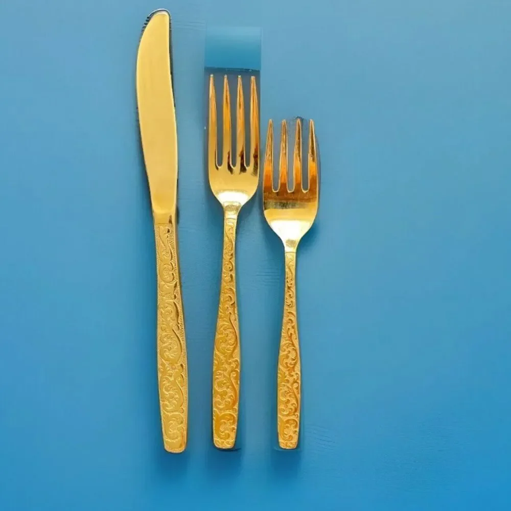 Americana Golden Heritage Golden Scroll 3 piece Flatware Set Dinner Fork& knife